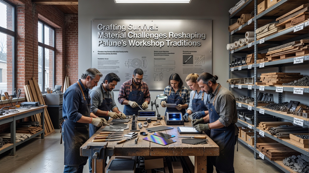 Close-up of Palune artisans experimenting with alternative sustainable materials in a shared workshop space